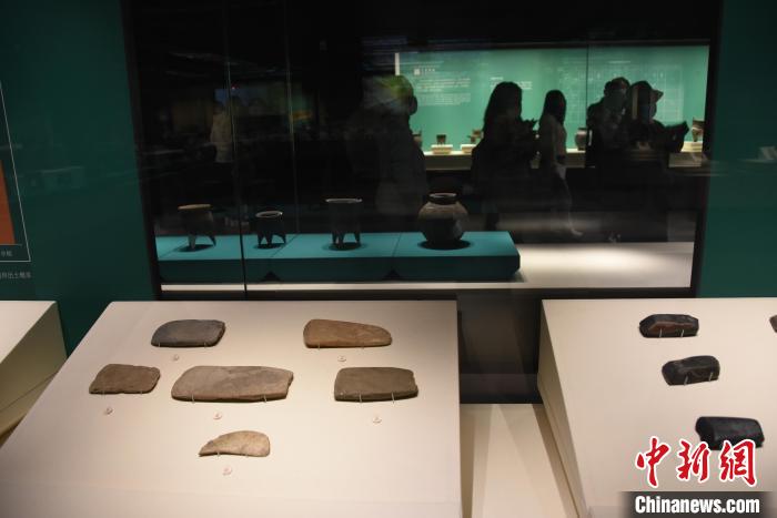 圖為展出的商代石器制品?！⊥跤?攝