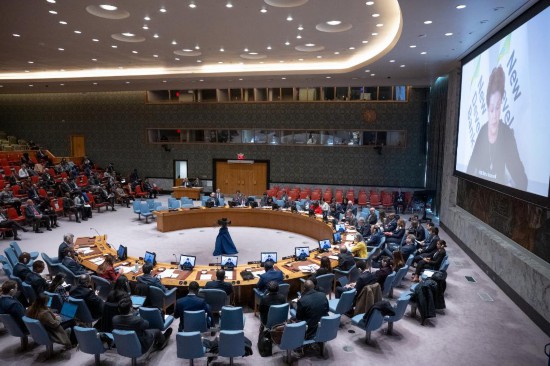 這是2023年11月20日在位于紐約的聯(lián)合國(guó)總部拍攝的安理會(huì)“共同發(fā)展促進(jìn)持久和平”公開(kāi)辯論會(huì)現(xiàn)場(chǎng)。中國(guó)作為輪值主席，倡議聯(lián)合國(guó)安理會(huì)20日舉行主題為“共同發(fā)展促進(jìn)持久和平”的公開(kāi)辯論會(huì)。新華社發(fā)（聯(lián)合國(guó)供圖/埃斯金德·德貝卜攝）