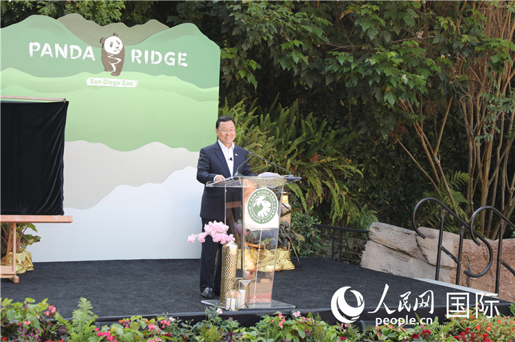 1、當(dāng)?shù)貢r(shí)間8月8日，美國(guó)加利福尼亞州圣迭戈動(dòng)物園舉行大熊貓新館開(kāi)館儀式。中國(guó)駐美大使謝鋒發(fā)表致辭。 人民網(wǎng)記者 李志偉攝